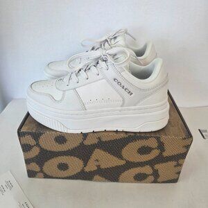 Coach Women's Optic White Leather Platform Sneakers - Size 7.5